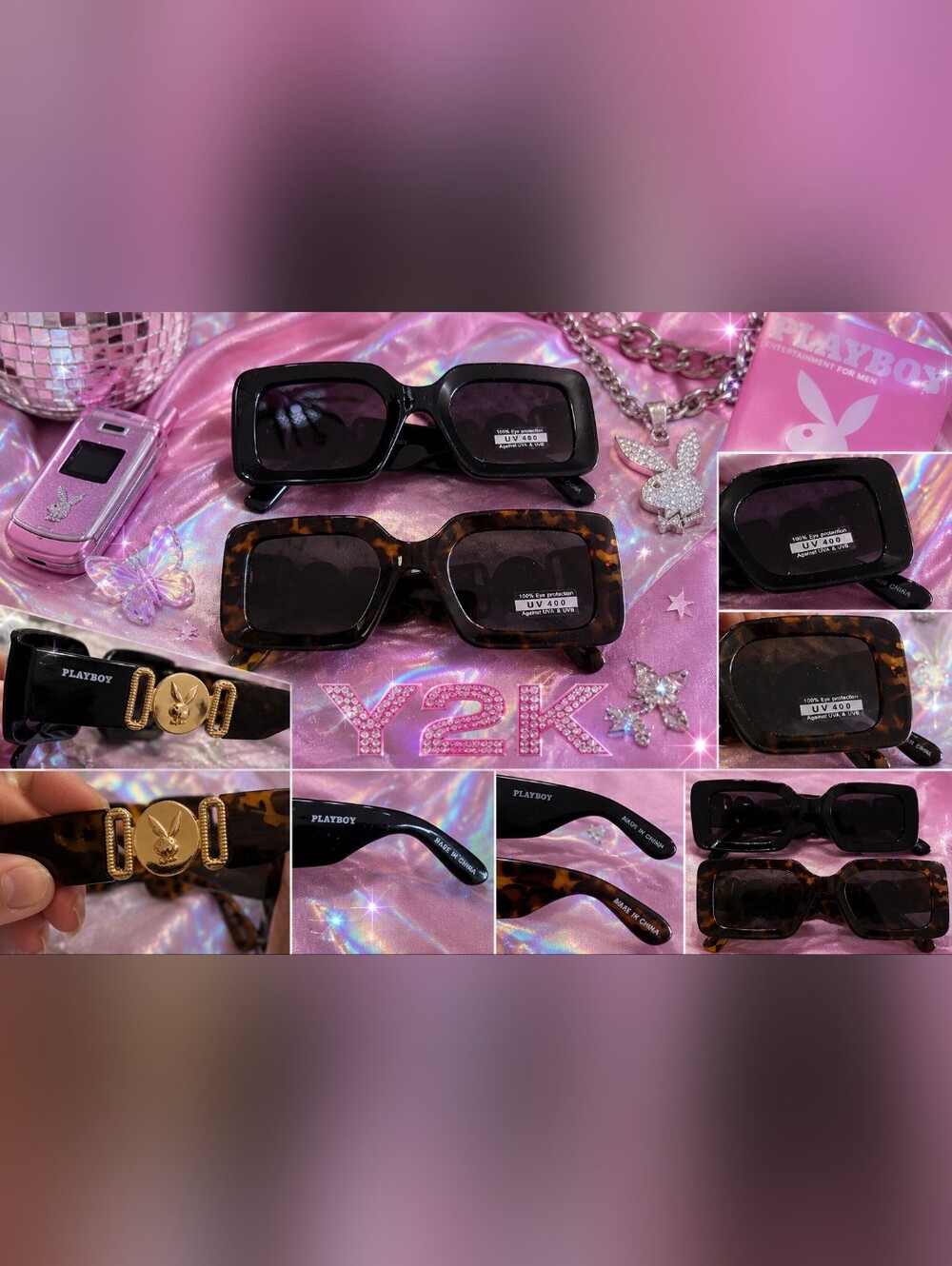 Playboy Y2K Sunglasses Lot – 2 Pairs Oversized Rectangle UV400 Statement Shades